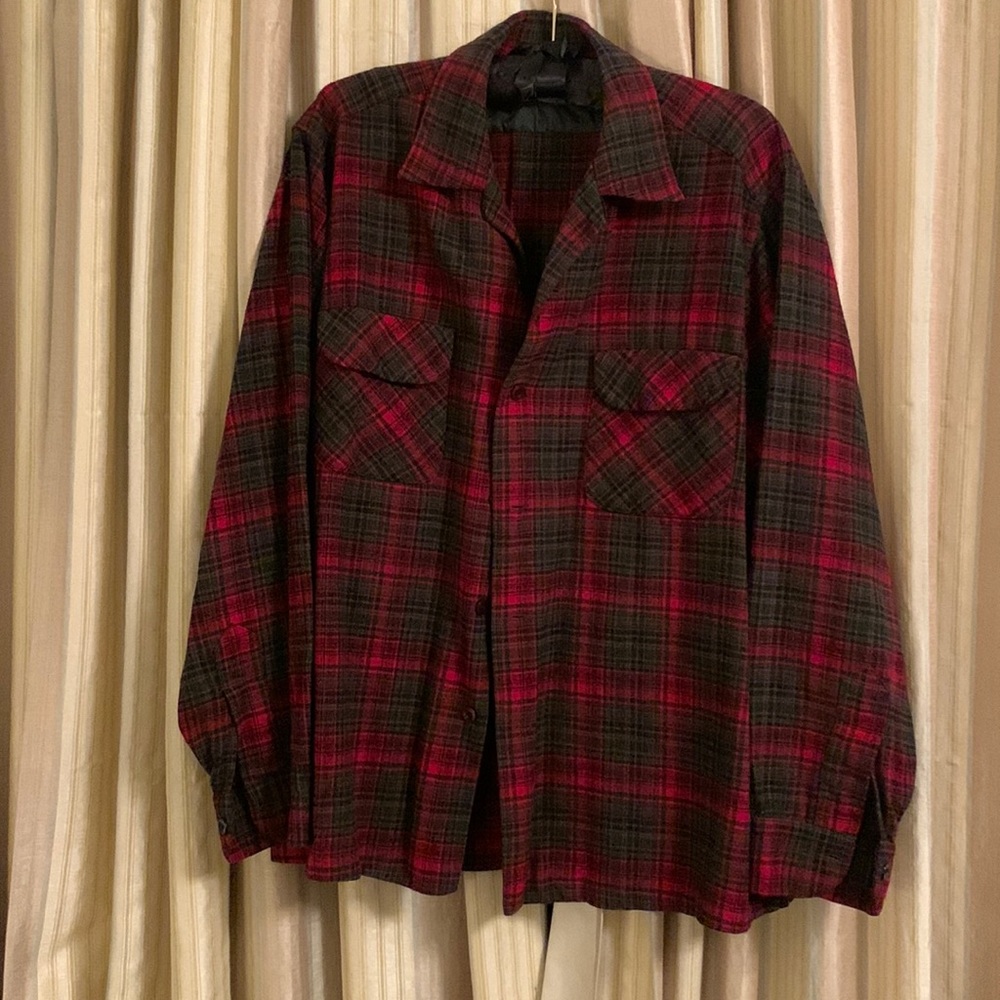 Pendleton true vintage rich red green black plaid wool board shirt L/modern M